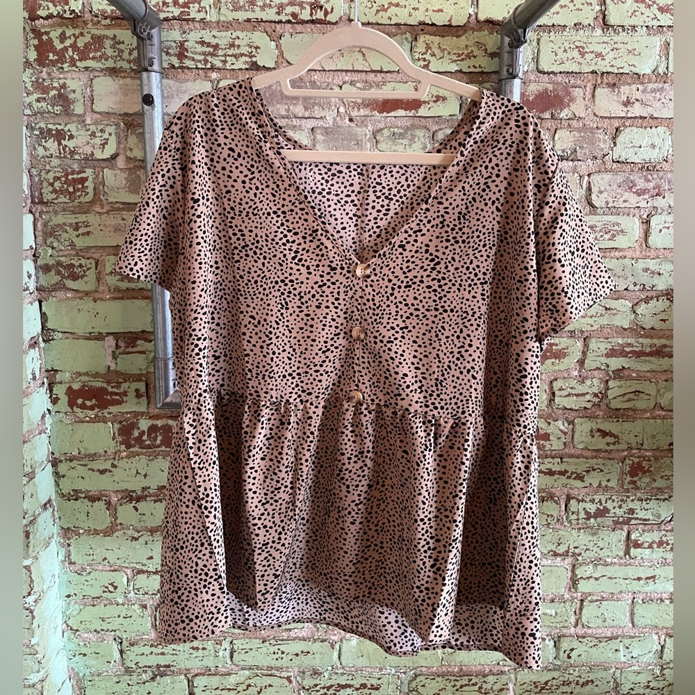 SHEIN Curve brown and black print top. Worn twice. Silky material.